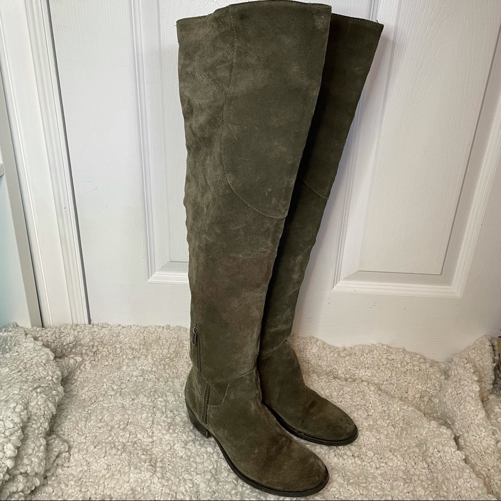PEGABO Olive Green Suede Leather Over the Knee Boots 6 Made in Italy